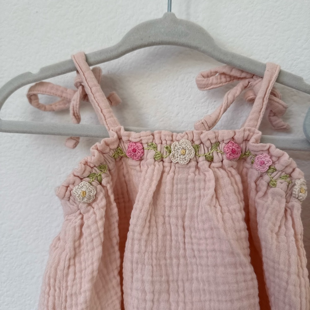 Soft Pink Floral Gauze Kids Matching Set - Tie Strap Top
